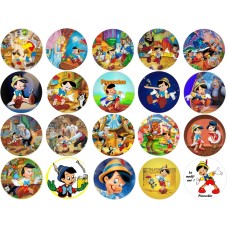 20528TZ Pinocchio set 20 mini discuri caketoppers din zahar gata decupate D5cm